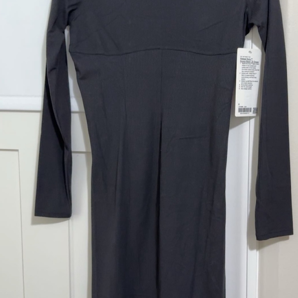 Lululemon Ribbed Nulu Scoop-Back Long-Sleeve Dress (Size 6) in Black - Picture 6 of 7